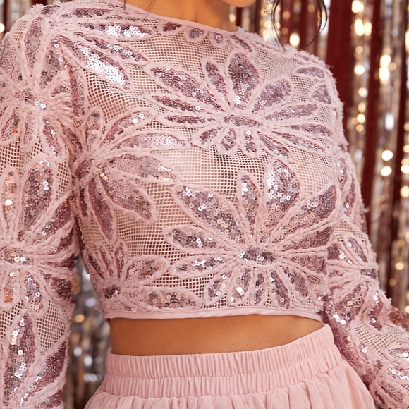 2 Piece Party Outfit - Top and Skirt Pink Sequin - Picture 5 of 9